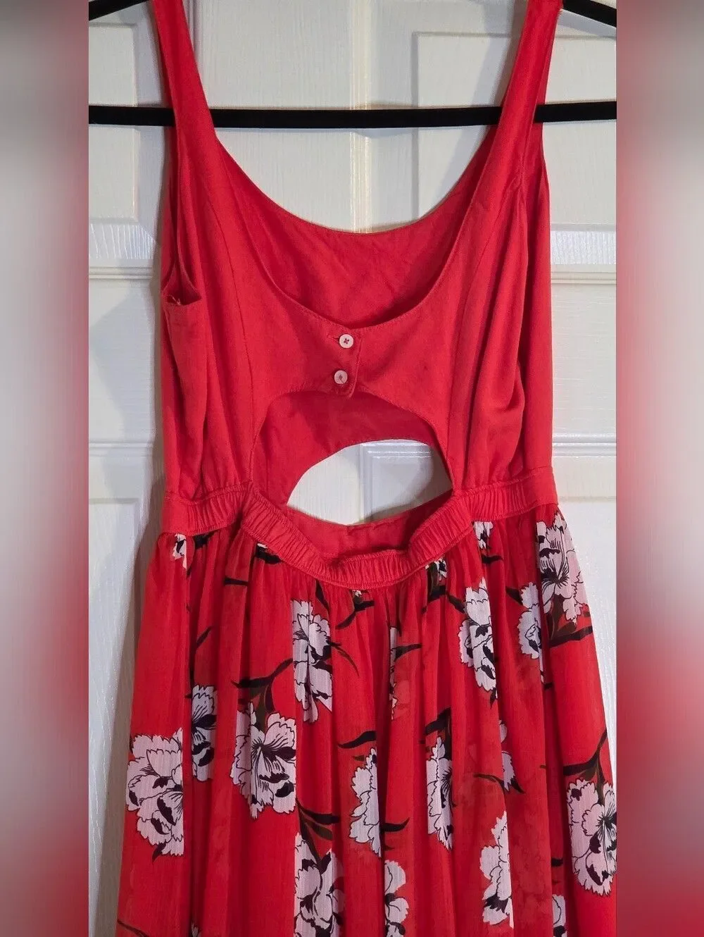 Abercrombie & Fitch Ruby Blossom Cutout Maxi Dress Red Floral Size XS